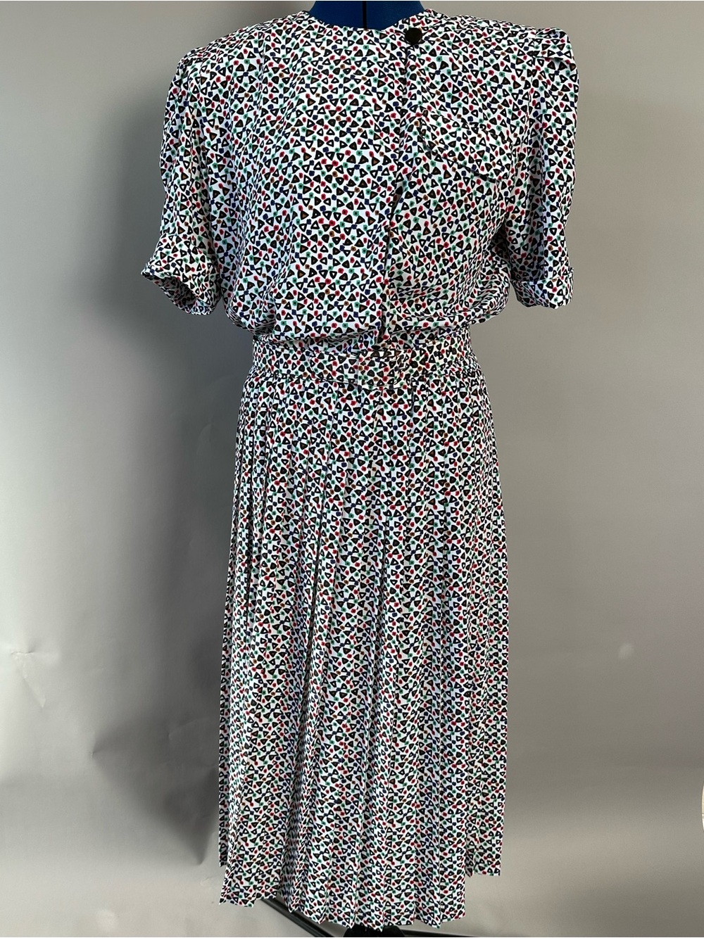 Vintage 80’s Secretary Printed Midi Dress with triangle and square Motif